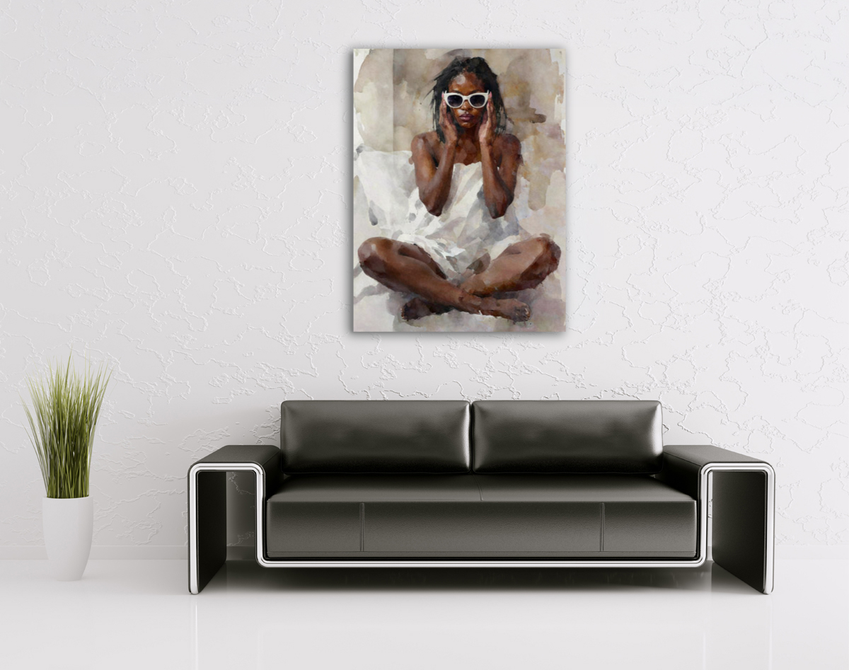 206-1908-wohnzimmer-dunkelhaeutiges-Maedchen-mit Brille-im-Bett-artprint-individuelle-groessen